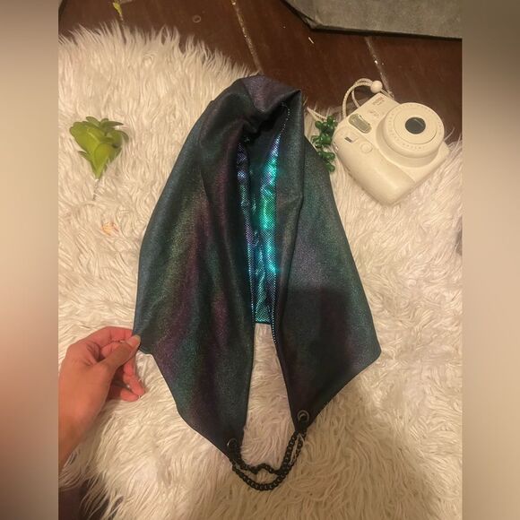 Reversible Black & Blue Holographic Rave Hood - Picture 7 of 8